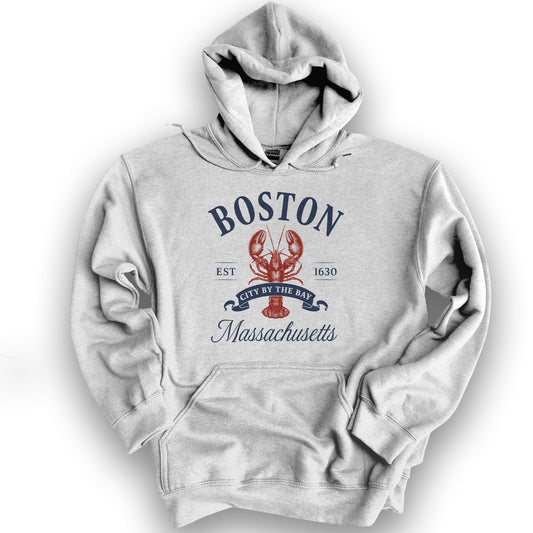 Boston City By the Bay Lobster Hoodie - Ash