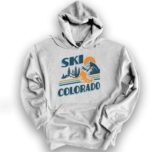 Ski Colorado Retro 80's Hoodie - Ash