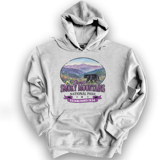 Smoky Mountains Retro Bear Hoodie - Ash