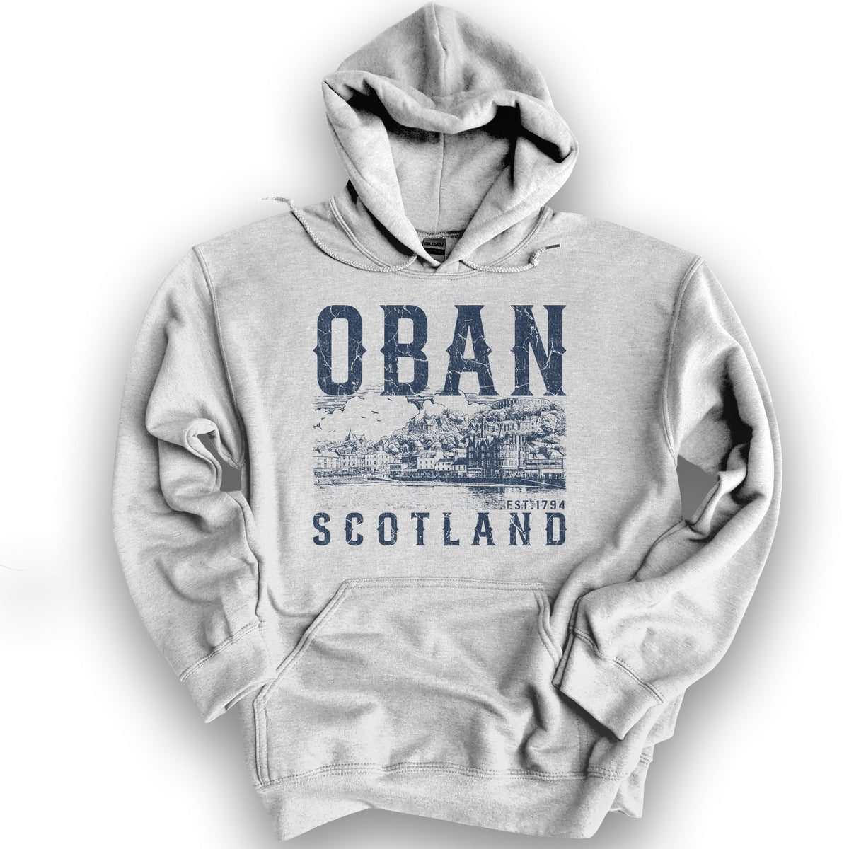 Oban Scotland Sketch Hoodie - Ash