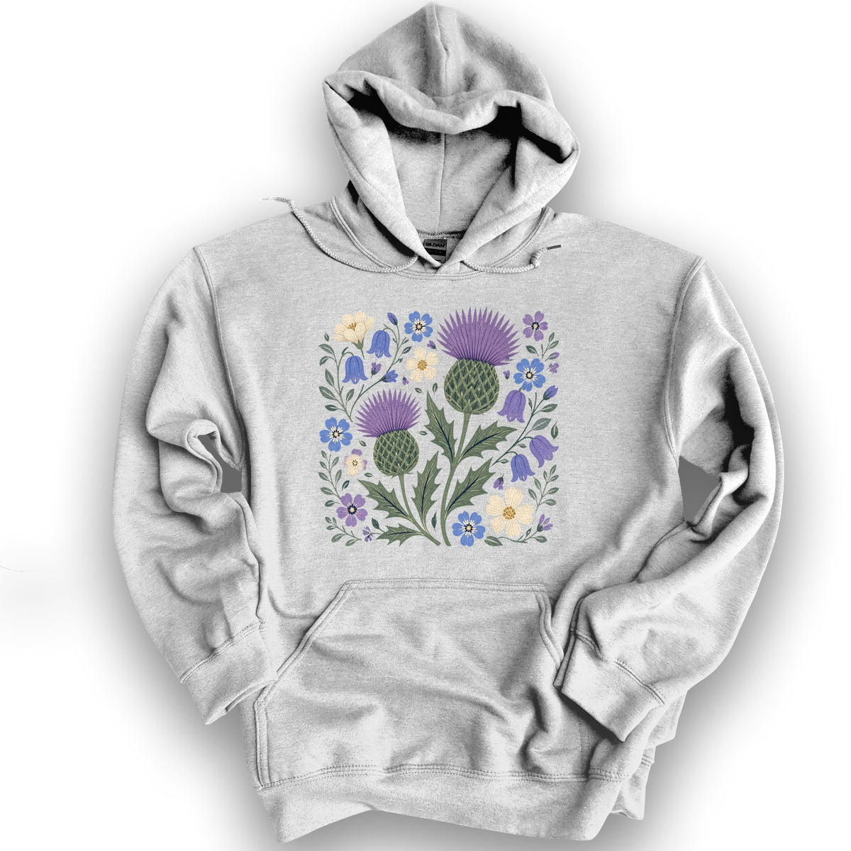 Scottish Thistle Floral Hoodie - Ash