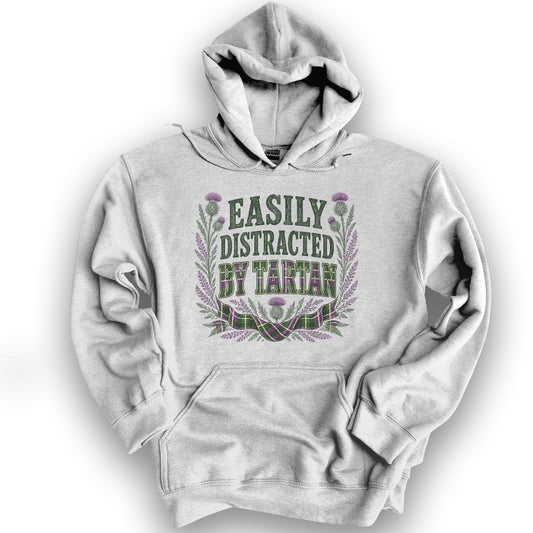 Easily Distracted By Tartan Hoodie - Ash