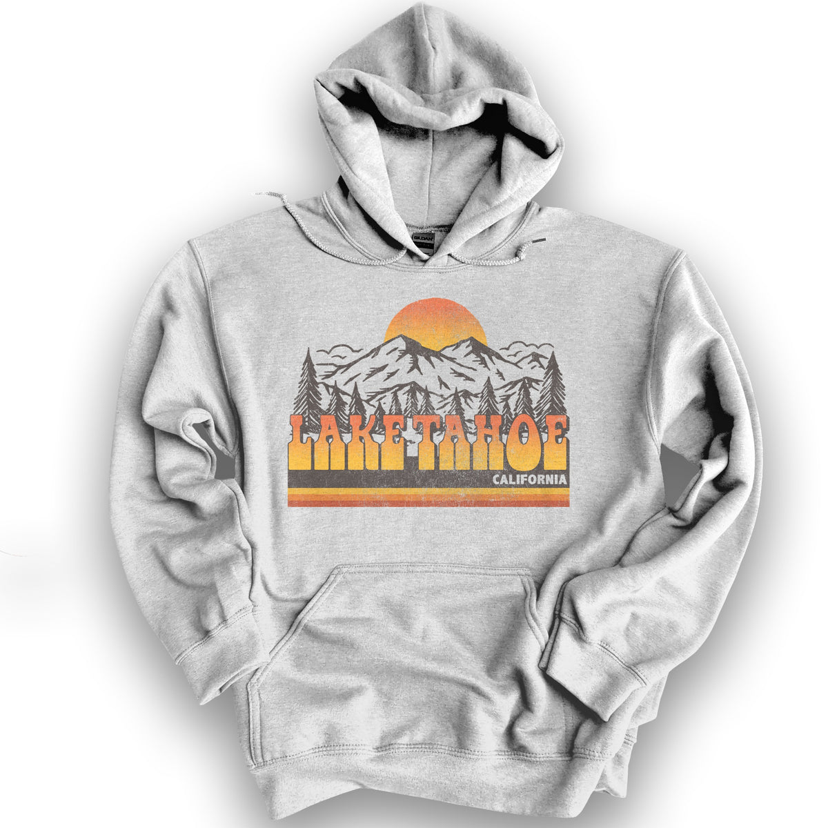Lake Tahoe California Groovy Sunset Hoodie - Ash