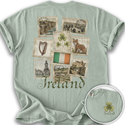 Ireland Vintage Stamps Front/Back Print T-Shirt - Bay
