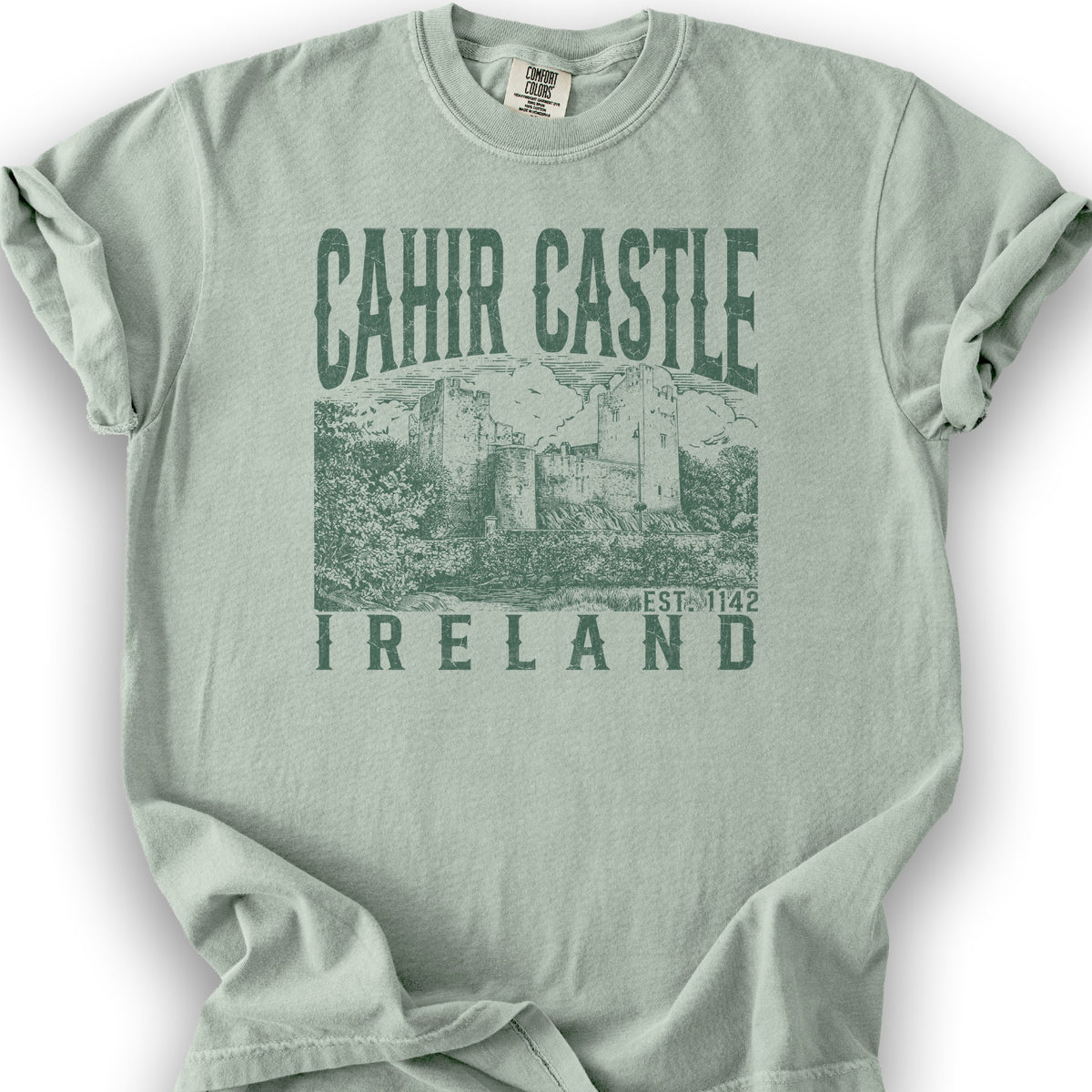 Cahir Castle Ireland Sketch T-Shirt - Bay