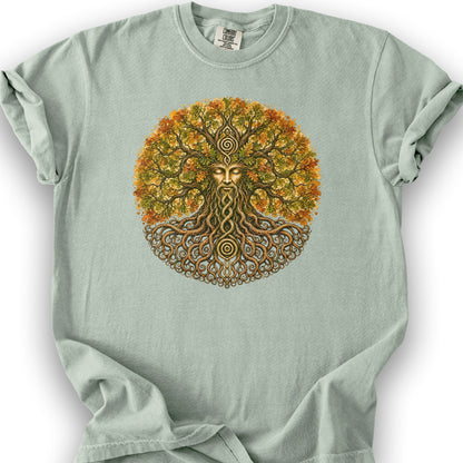 Green Man Autumn Bloom T-Shirt - Bay
