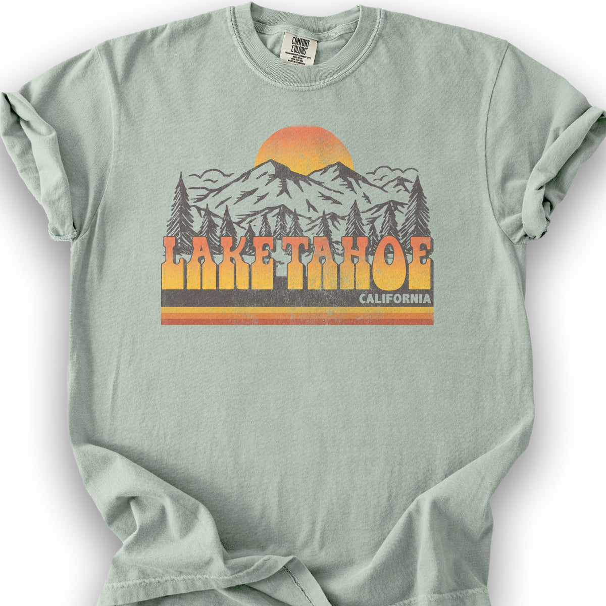 Lake Tahoe California Groovy Sunset T-Shirt - Bay