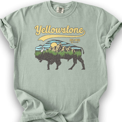 Yellowstone Vintage Buffalo Mountains T-Shirt - Bay