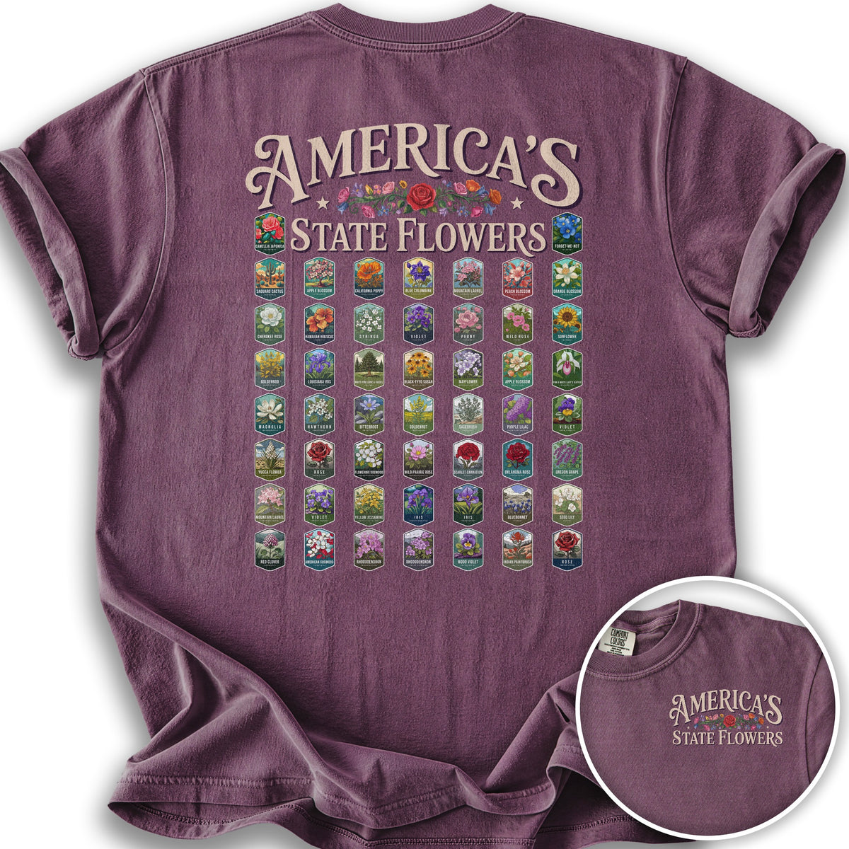 America's State Flowers T-Shirt - Berry