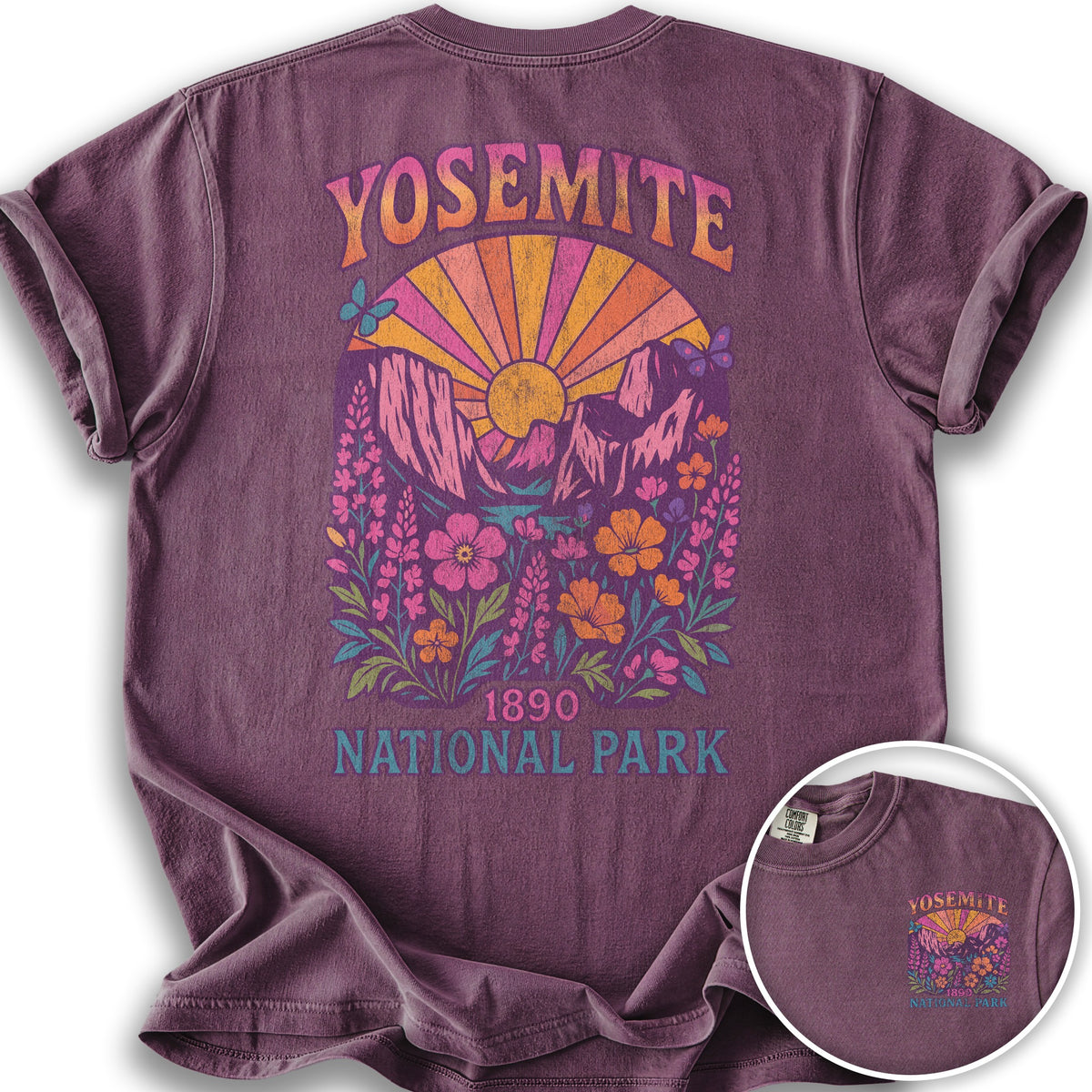 Yosemite Retro Vibes Front/Back T-Shirt - Berry
