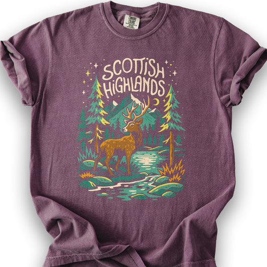Scottish Highlands "Midnight Stag" T-Shirt - Berry