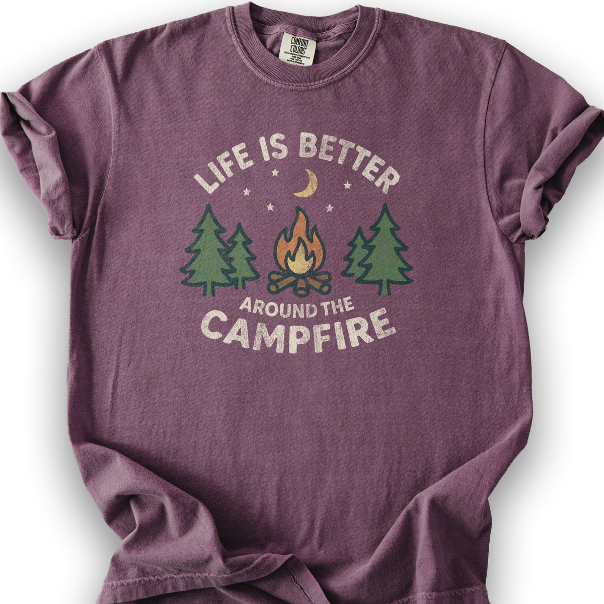 Whimsical "Around the Campfire" T-Shirt - Berry