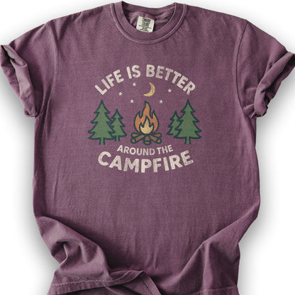 Whimsical "Around the Campfire" T-Shirt - Berry