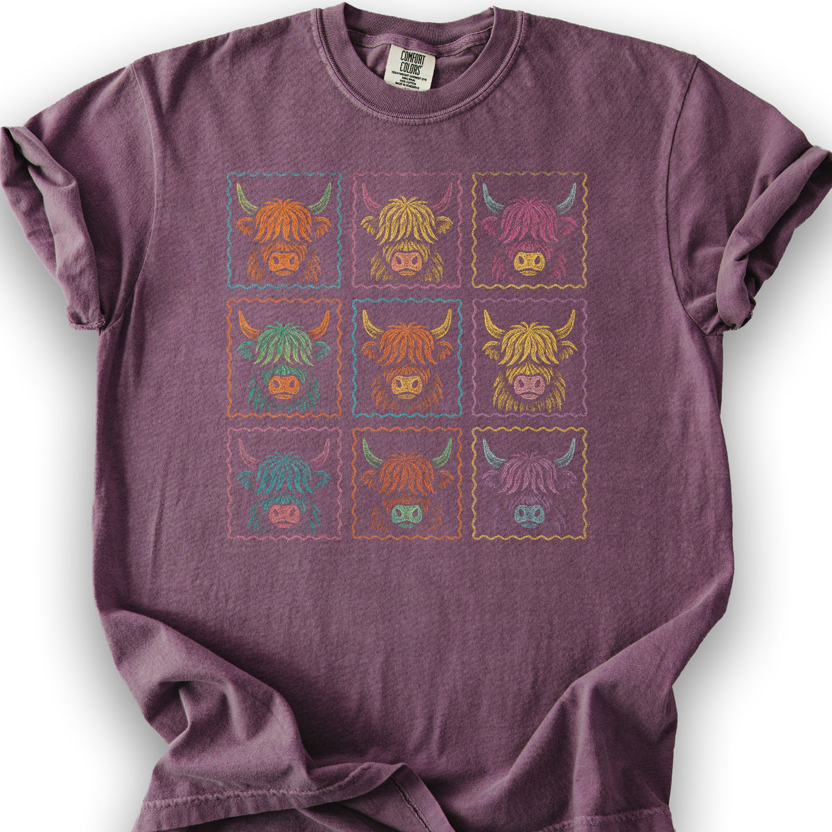 Highland Cow 9 Panel T-Shirt - Berry
