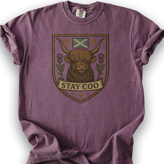 Highland Cow "Scottish Heraldry" T-Shirt - Berry