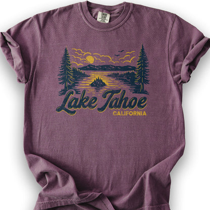 Lake Tahoe Emerald Bay Sketch T-Shirt - Berry
