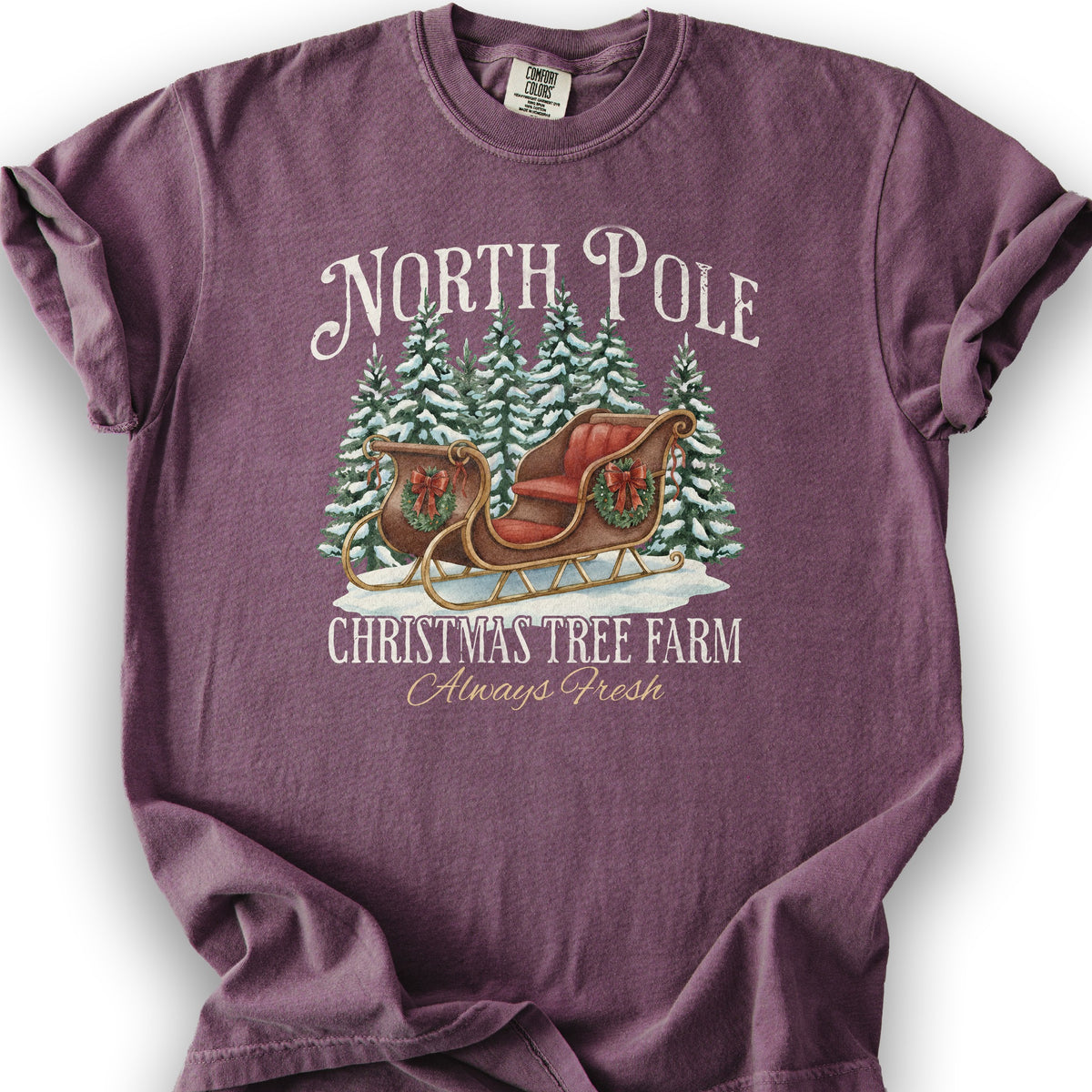 North Pole Christmas Tree Farm T-Shirt - Berry