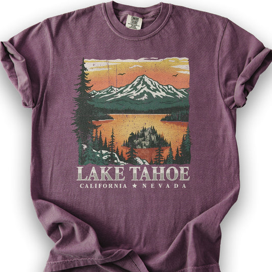 Lake Tahoe Emerald Bay Sunset T-shirt - Berry