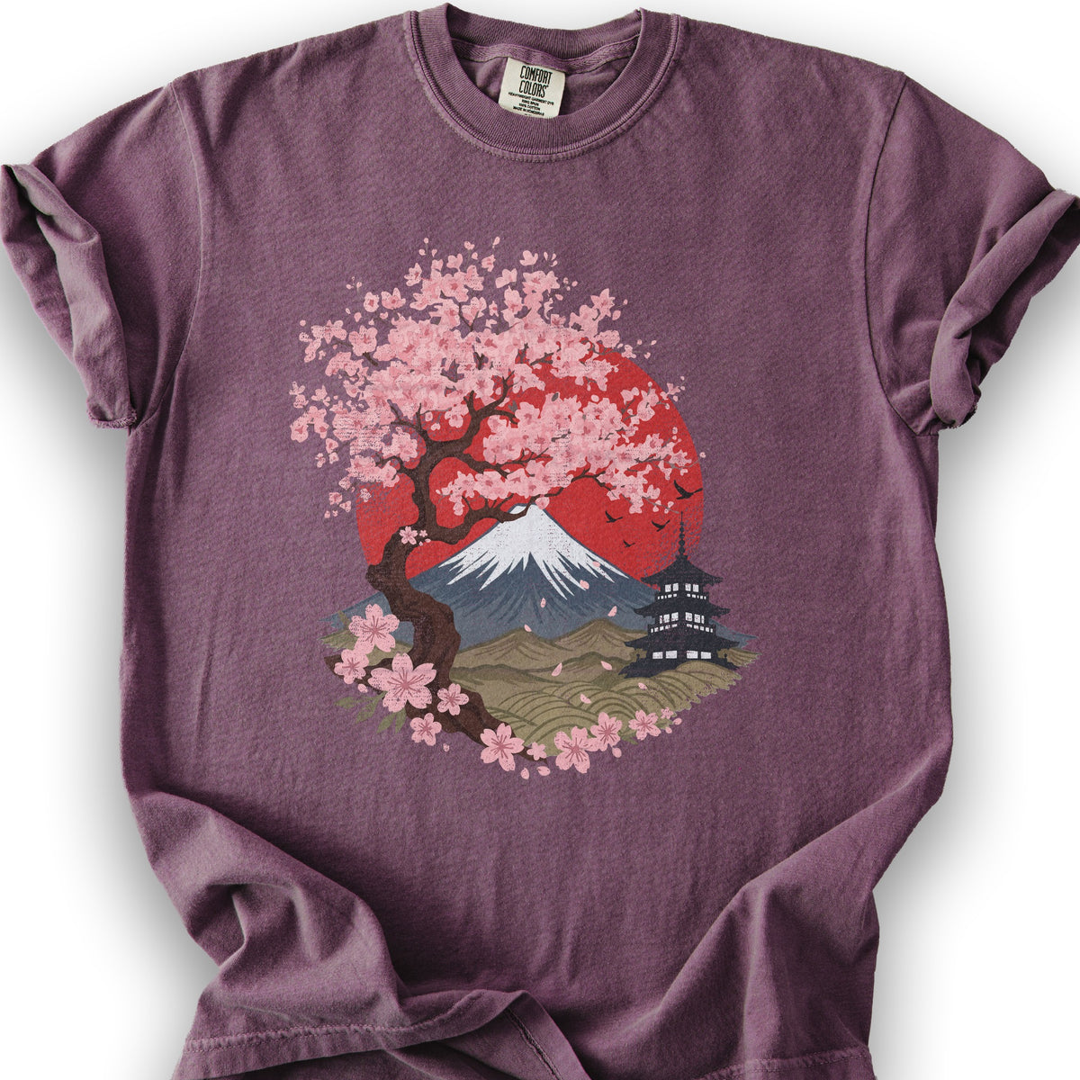 Mount Fuji Cherry Blossoms T-Shirt - Berry