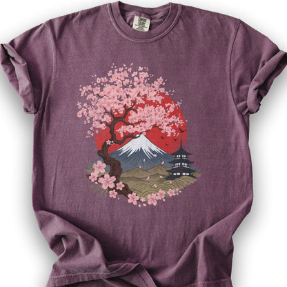 Mount Fuji Cherry Blossoms T-Shirt - Berry