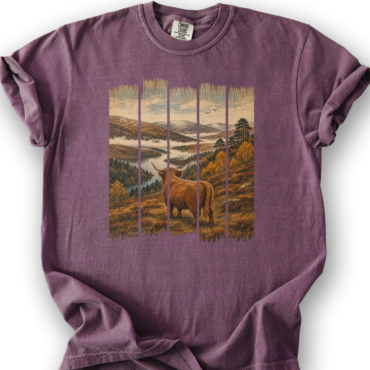 Scotland Coo Panels T-Shirt - Berry