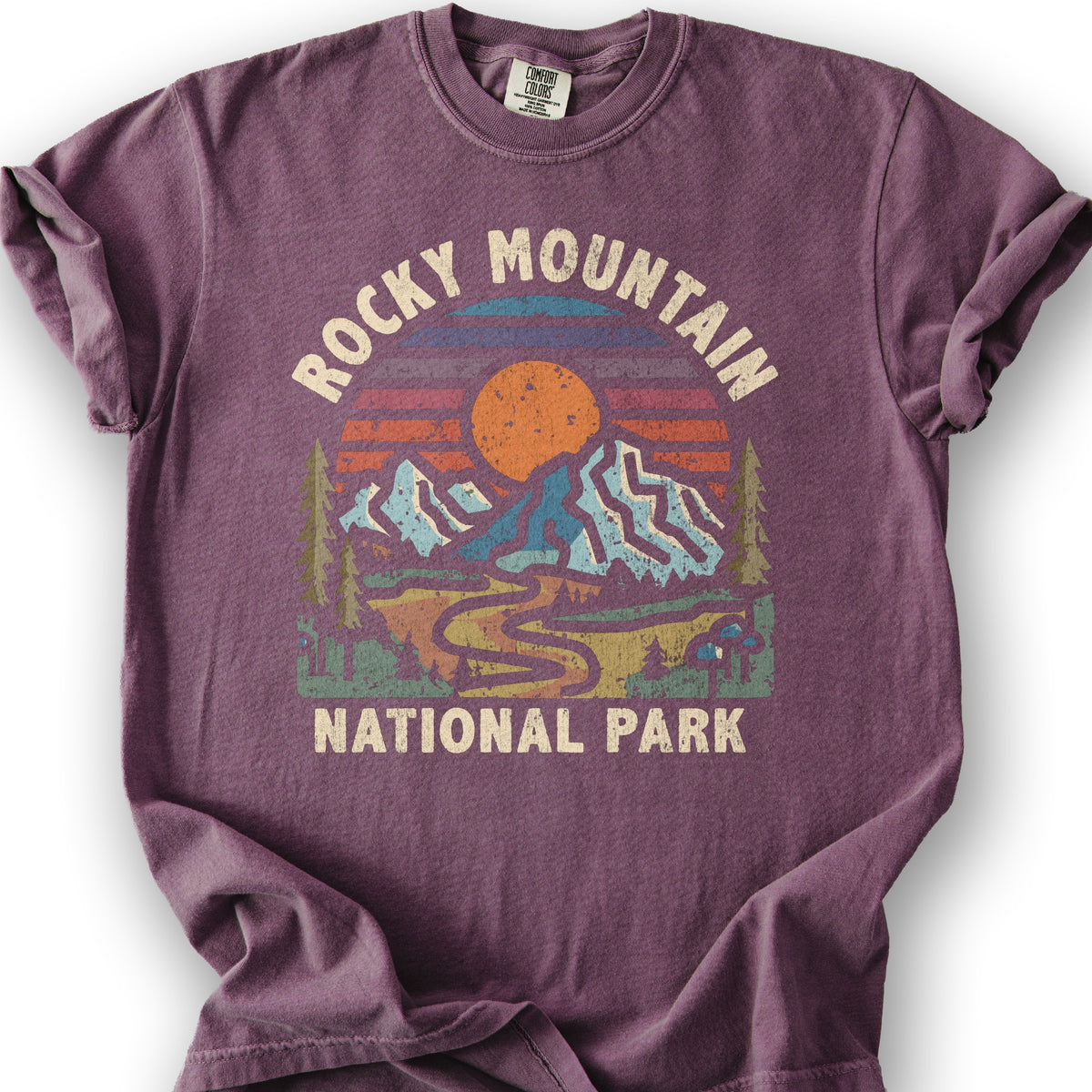 Rocky Mountain National Park "Retro Sunset" T-Shirt - Berry
