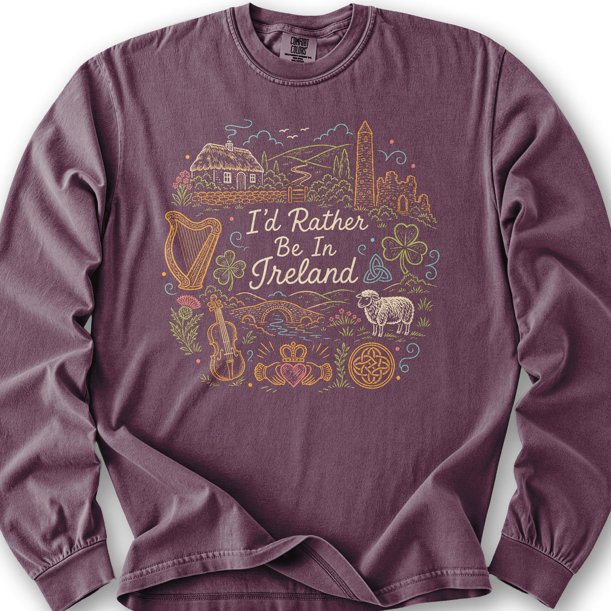 I'd Rather Be In Ireland Long Sleeve Shirt - Berry
