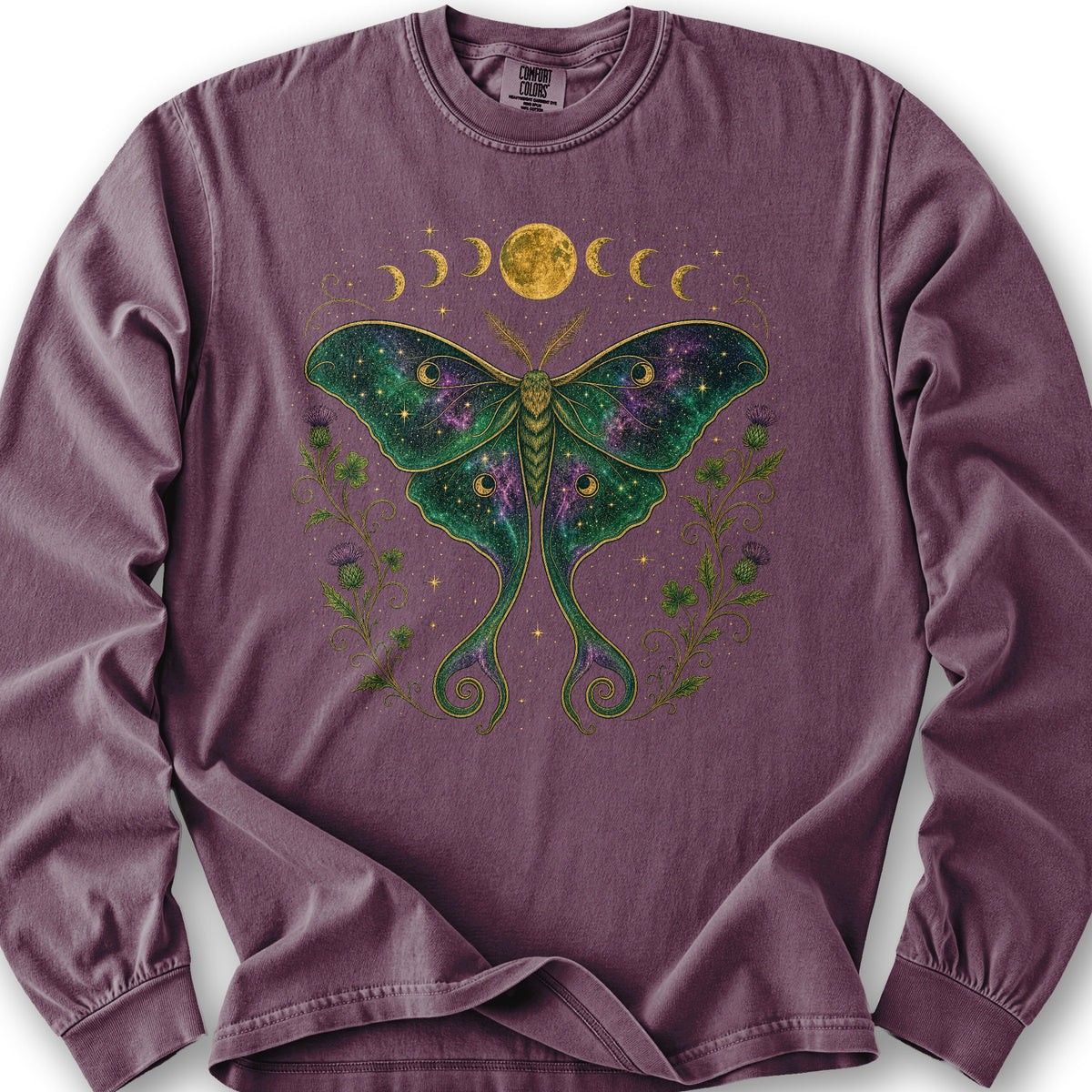 Celestial Moth Long Sleeve Shirt - Berry