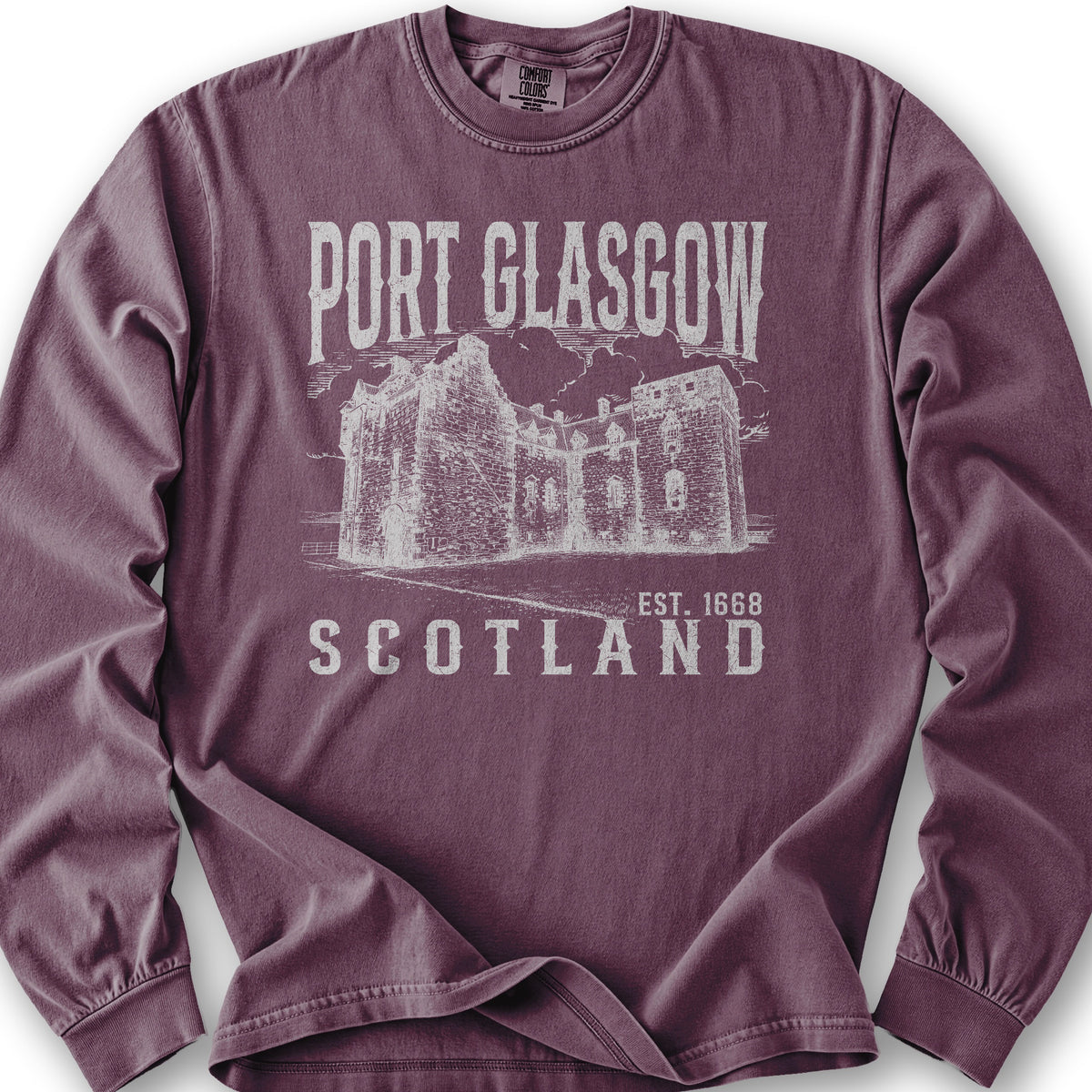 Port Glasgow Scotland Sketch Long Sleeve Shirt - Berry