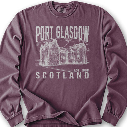 Port Glasgow Scotland Sketch Long Sleeve Shirt - Berry
