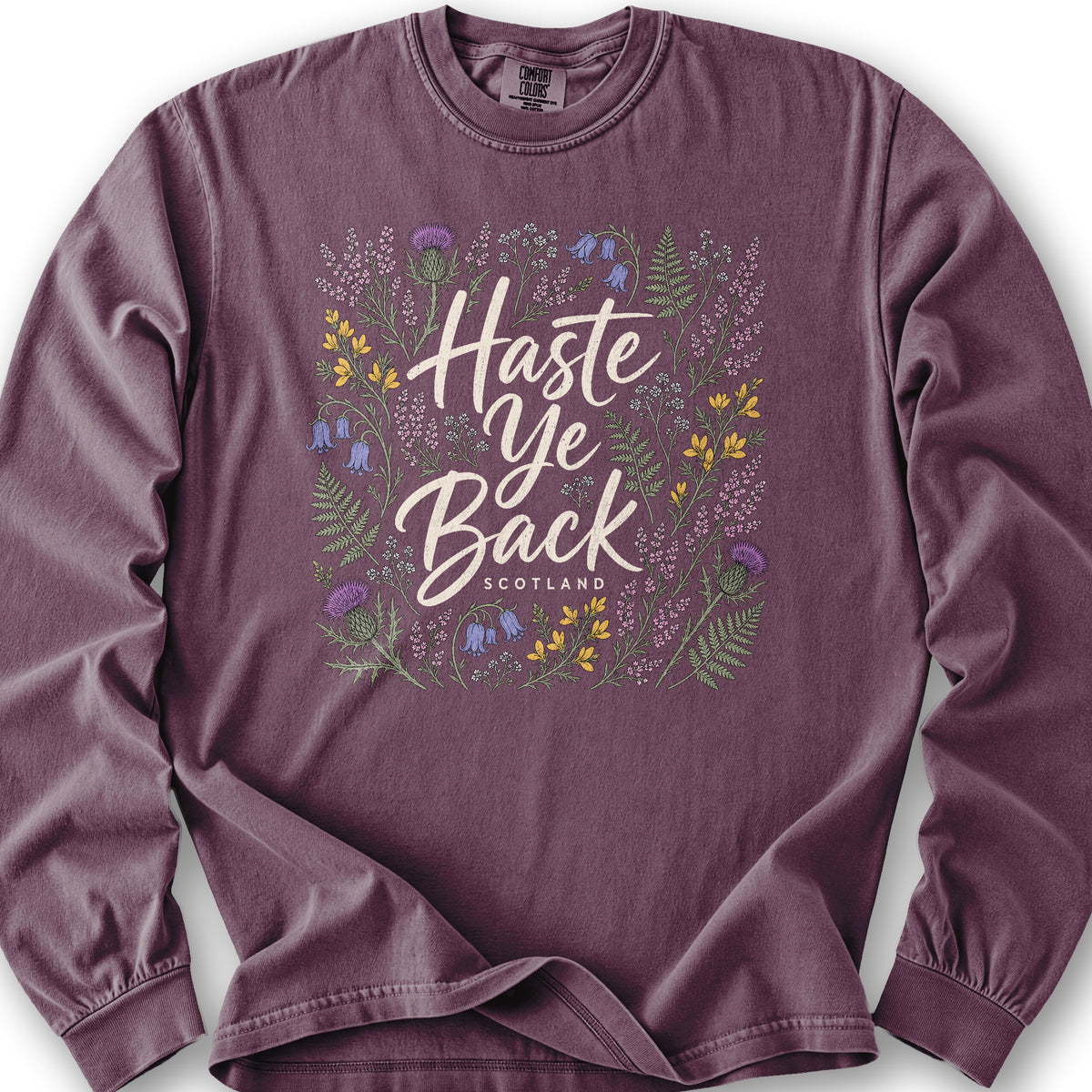 Haste Ye Back Scotland Long Sleeve Shirt - Berry