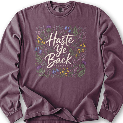 Haste Ye Back Scotland Long Sleeve Shirt - Berry