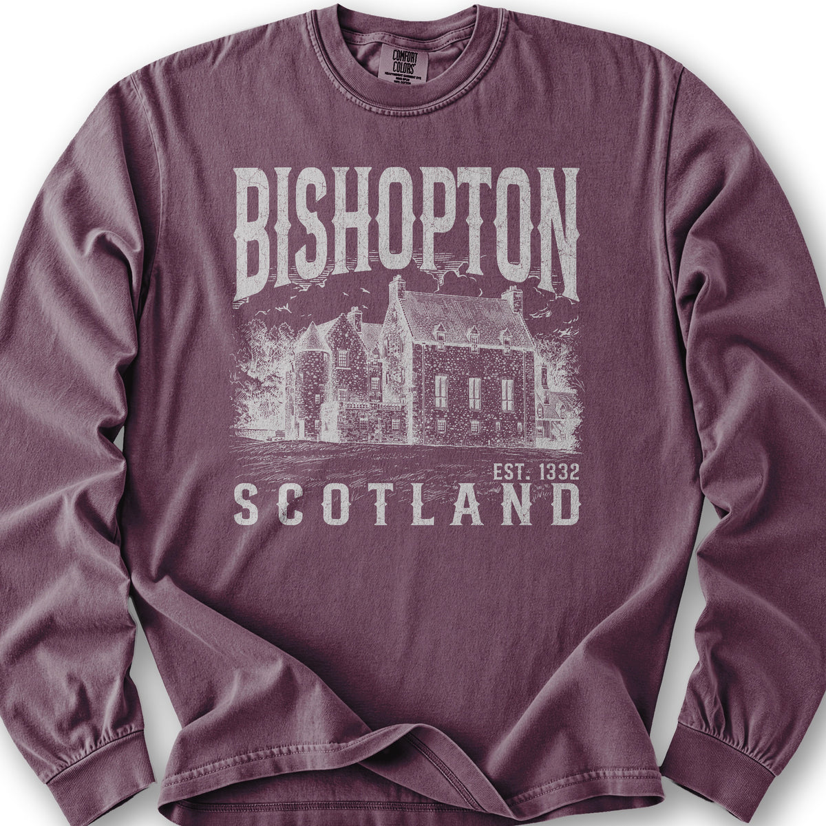 Bishopton Scotland Sketch Long Sleeve Shirt - Berry