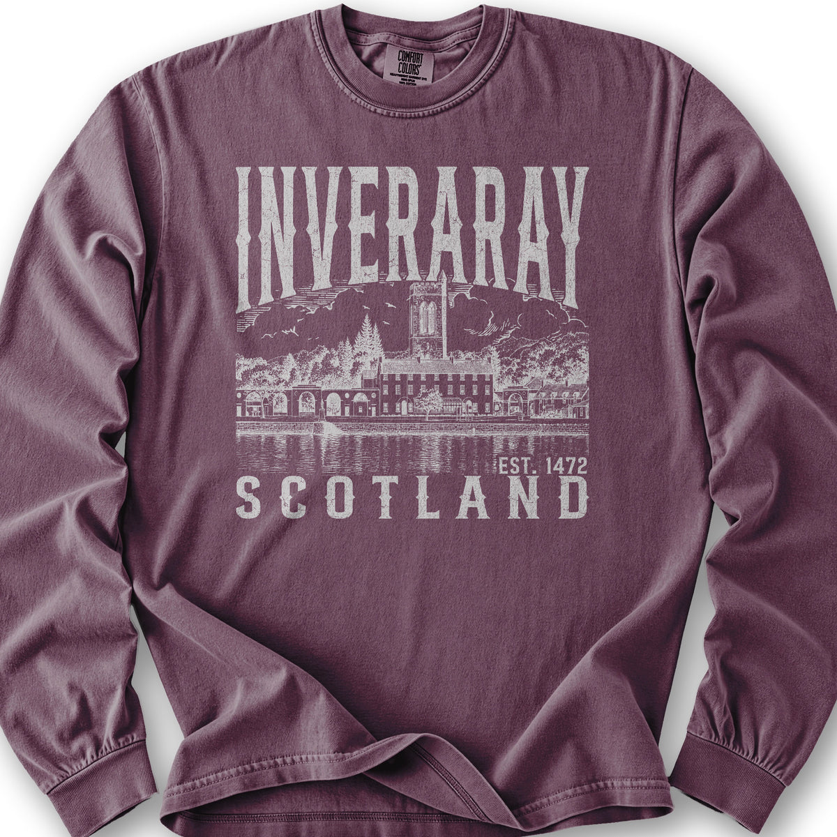 Inveraray Scotland Sketch Long Sleeve Shirt - Berry