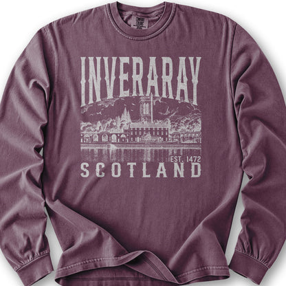Inveraray Scotland Sketch Long Sleeve Shirt - Berry