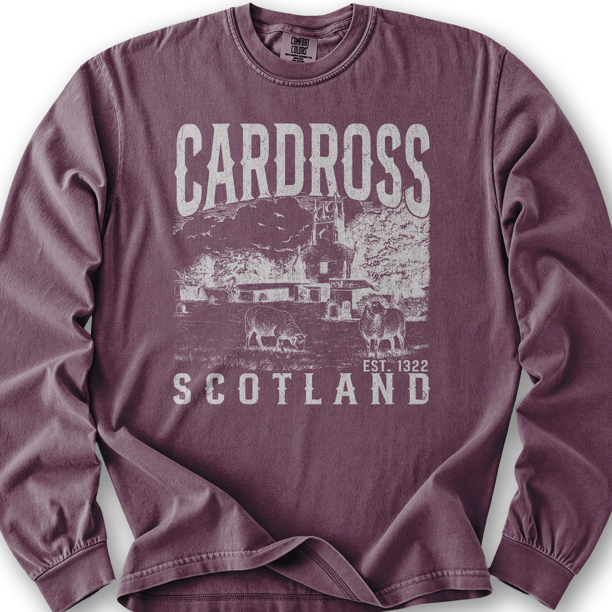 Cardross Scotland Sketch Long Sleeve Shirt - Berry