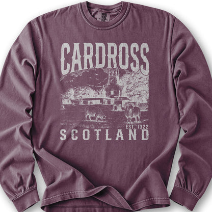 Cardross Scotland Sketch Long Sleeve Shirt - Berry