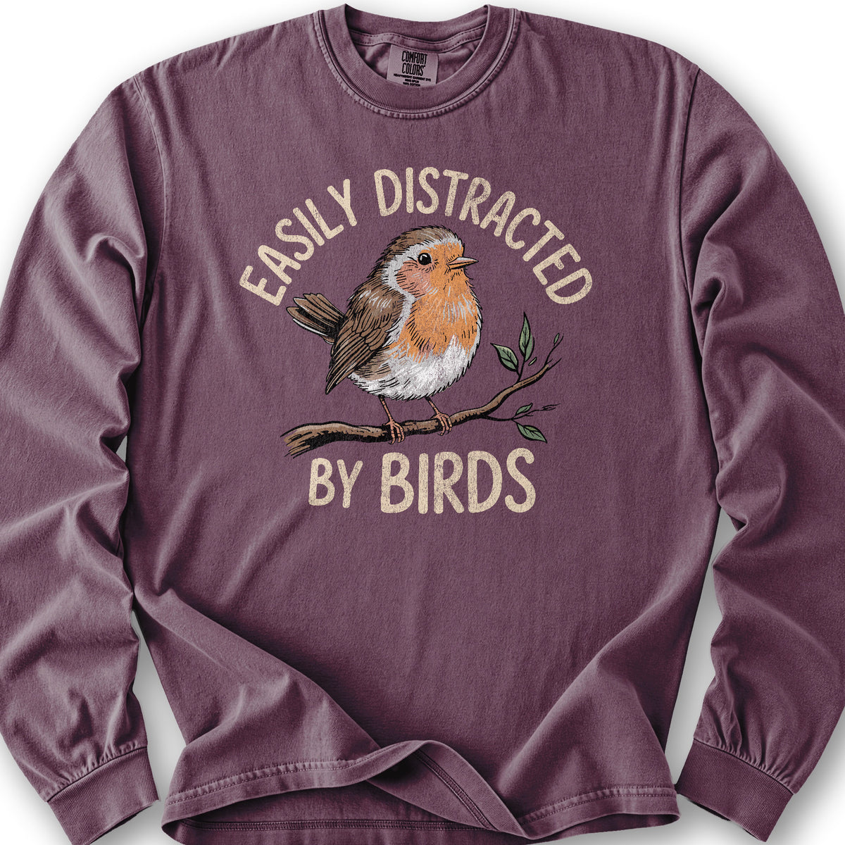 Easily Distracted By Birds Robin Textured Long Sleeve Shirt - Berry