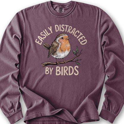 Easily Distracted By Birds Robin Textured Long Sleeve Shirt - Berry