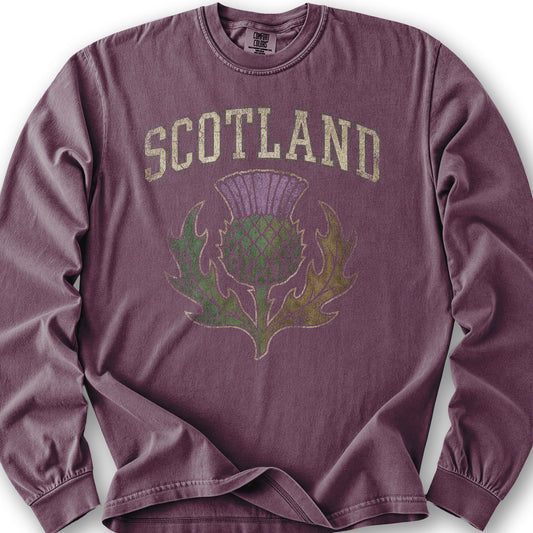 Scotland Distressed Thistle Long Sleeve Shirt - Berry
