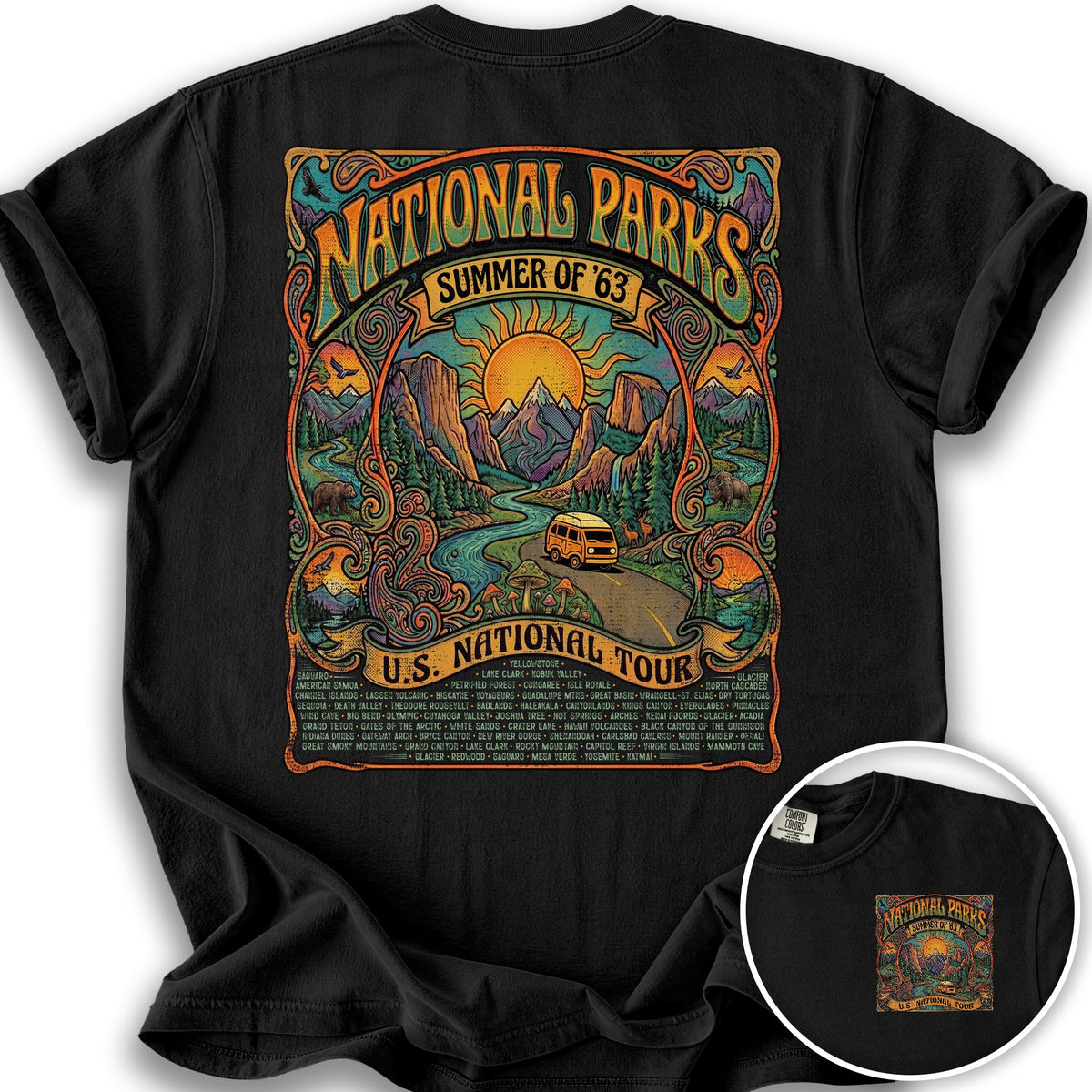 National Parks Summer Tour Front/Back Print T-Shirt - Black
