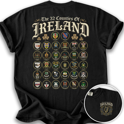 Ireland County Crests Front/Back Print T-Shirt - Black