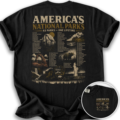 Vintage Parks Checklist Front/Back Print T-Shirt - Black