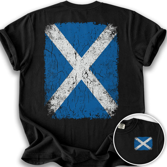 Scotland Distressed Flag Front/Back Print T-Shirt - Black