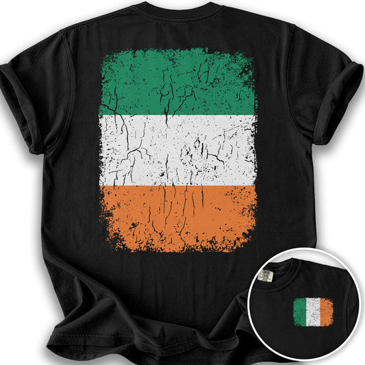 Ireland Distressed Flag Front/Back Print T-Shirt - Black