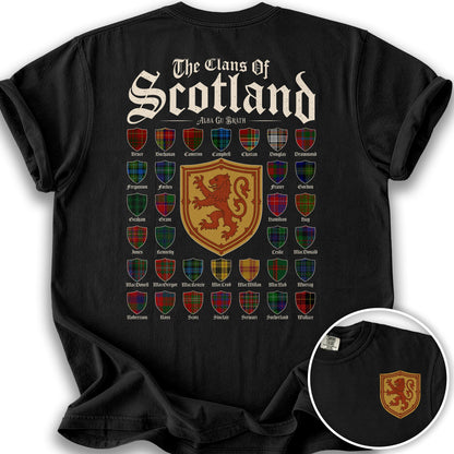 Clans of Scotland "Tartans"Front/Back Print T-Shirt - Black
