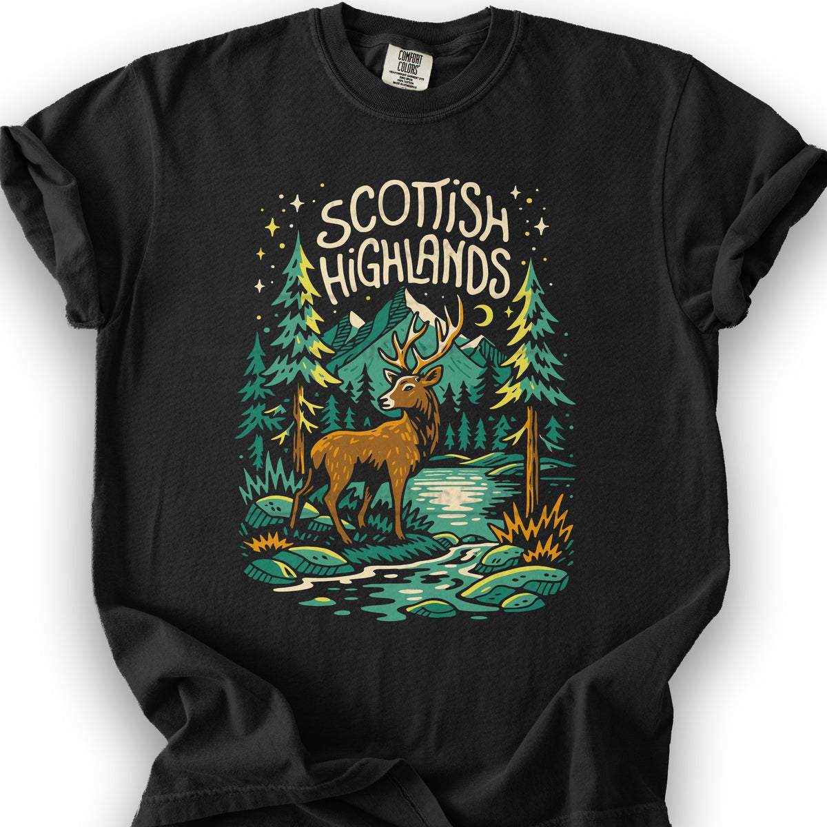 Scottish Highlands "Midnight Stag" T-Shirt - Black