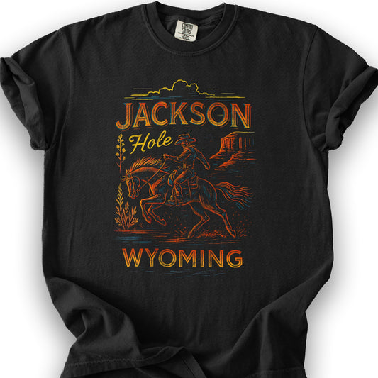 Jackson Hole "Linocut Cowboy" T-Shirt - Black