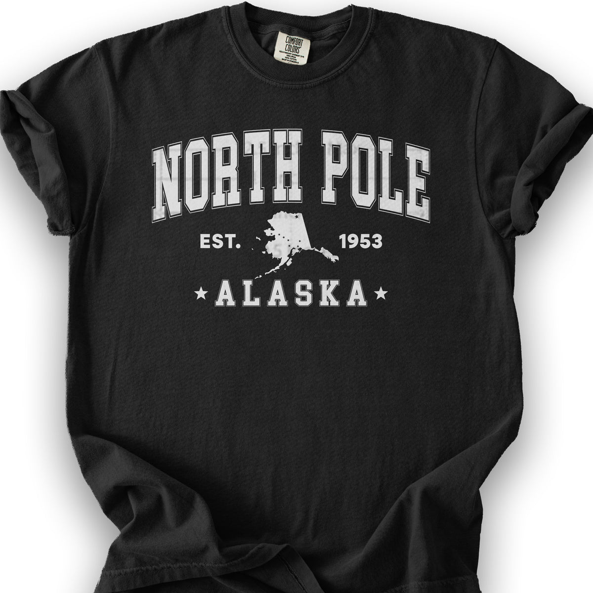North Pole Alaska Varsity T-shirt - Black