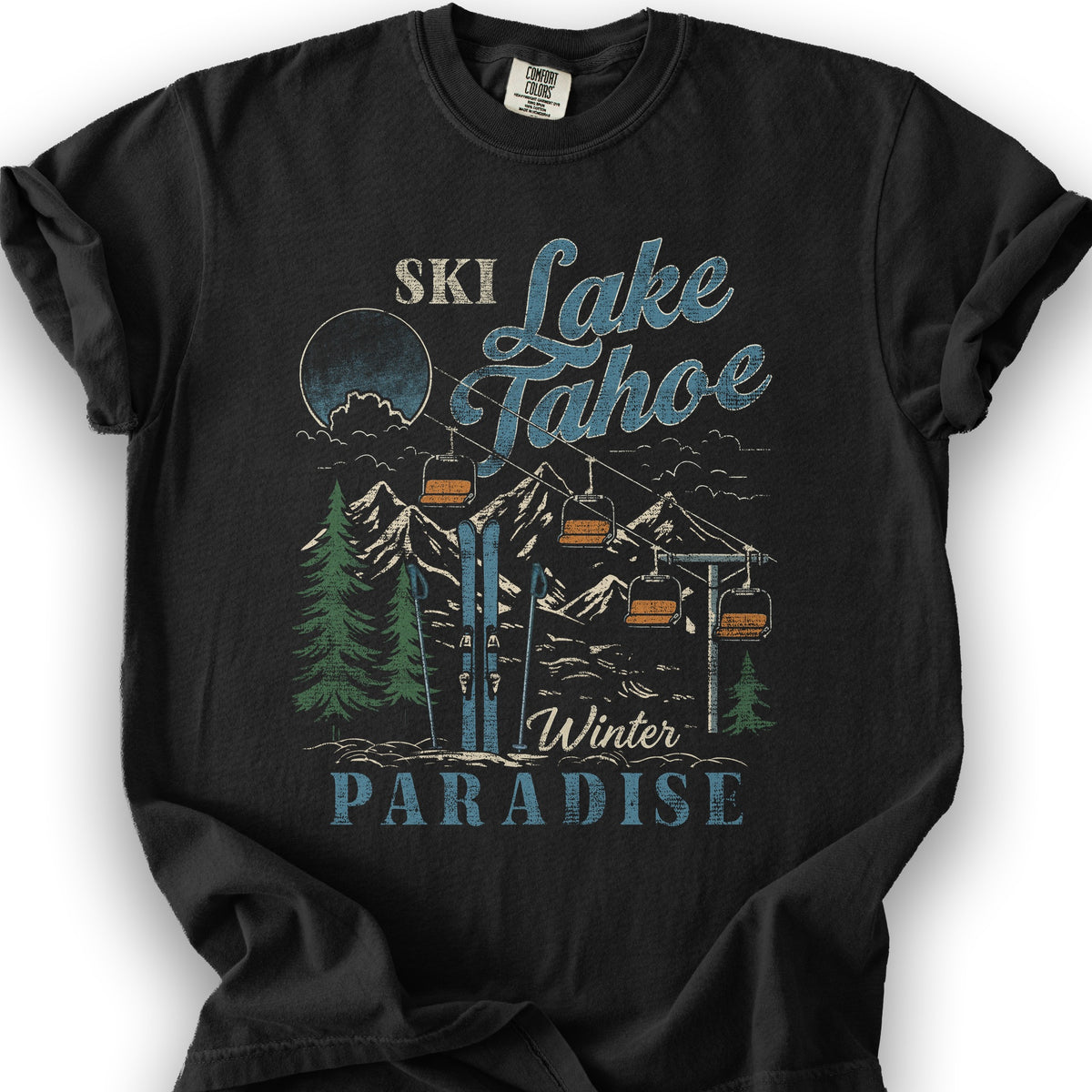 Retro "Ski Lake Tahoe" T-shirt - Black